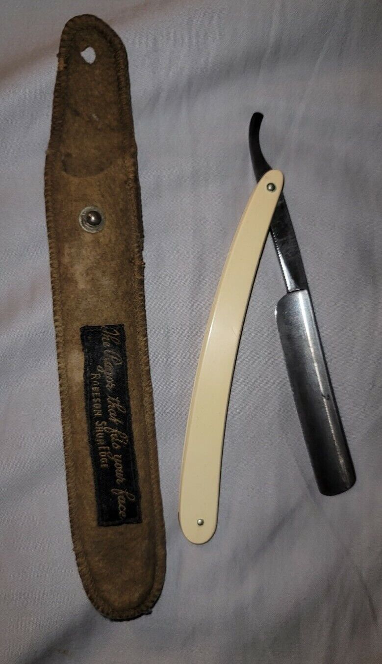 Vintage Robeson Sure Edge Straight Razor & Sheath Nice Seperator