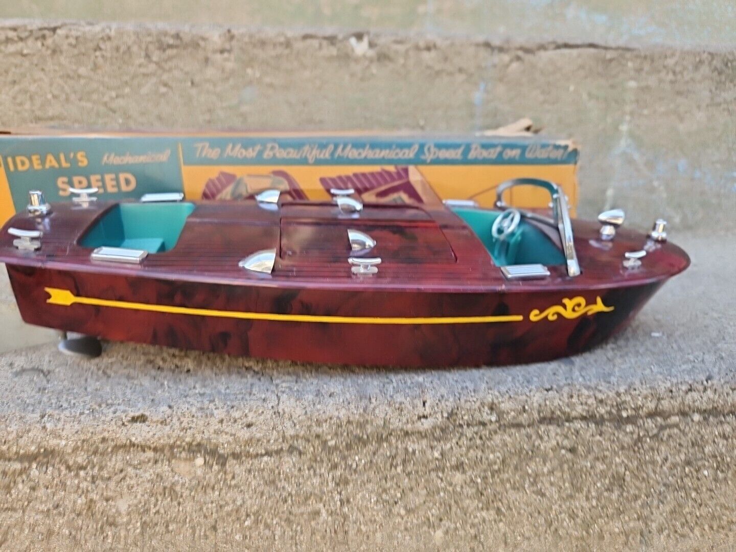 Rare Ideal Speed Boat with Aquaplane Rider Original Box 