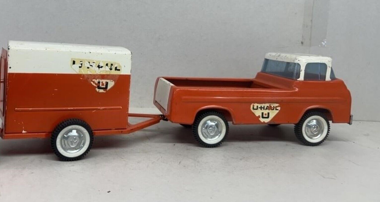 Orange U-Haul Ford Pickup Truck W/ Trailer Pressed Steel 1960s Nylint Vintage