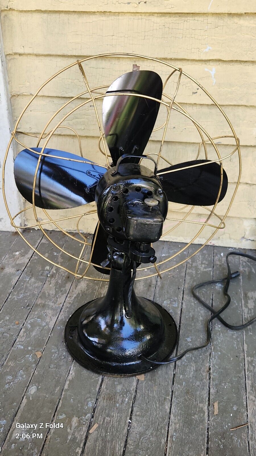 VINTAGE ROBBINS & MYERS FAN, TILT OSCILLATING BRASS CAGE 18" Tall