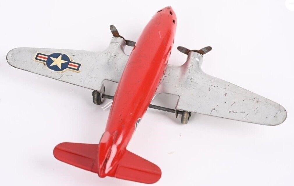 Vintage Marx Pressed Steel Airplane Toy Plane 9.5" Wing Span One Restored 