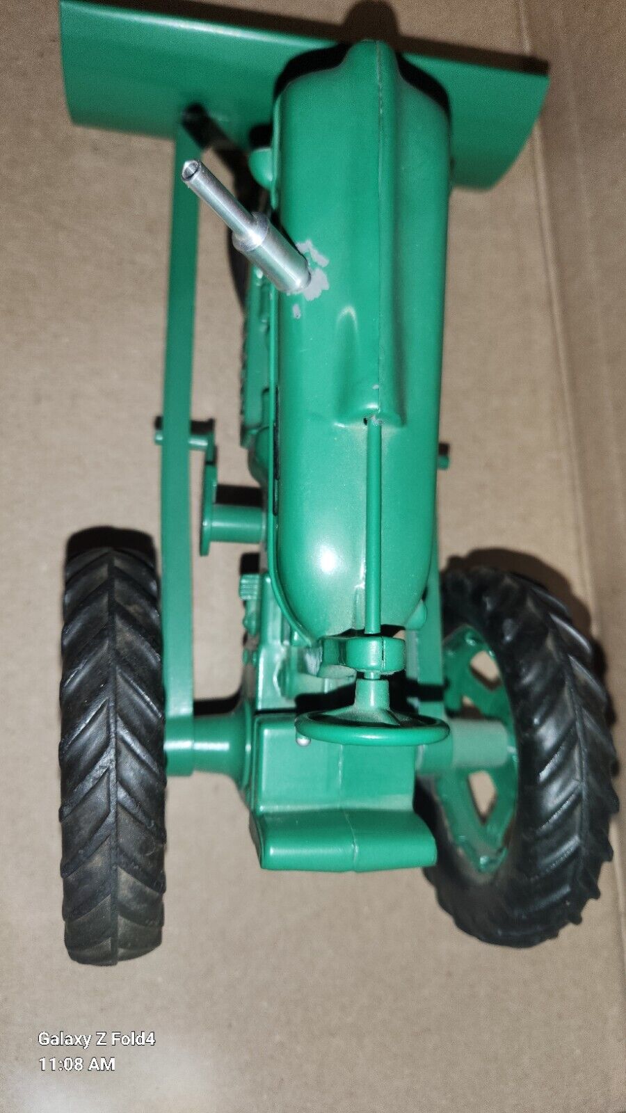 VINTAGE 50S Green  HUBLEY DIECAST TRACTOR W/ Blade WITH STEERING Very Nice