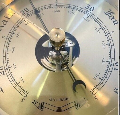 Lacquered Brass Ship's Wheel Barometer With Beveled Glass