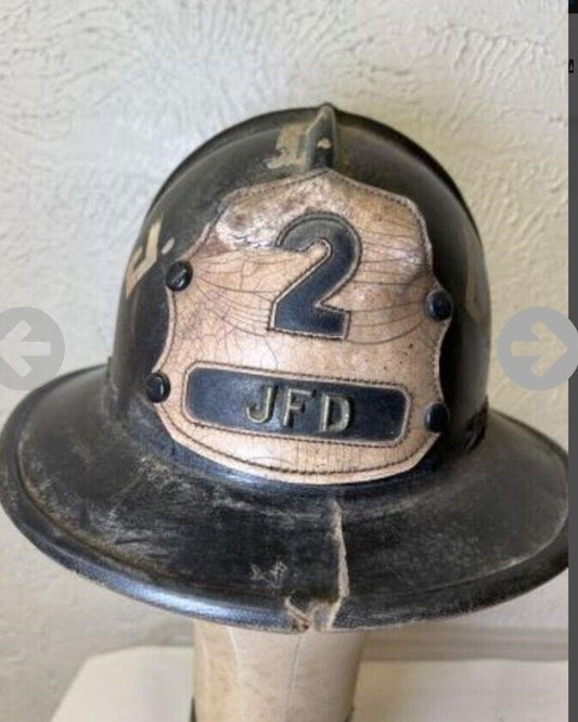 VINTAGE Leather FIRE DEPARTMENT SHIELD HELMET FIREMAN FD DEPARTMENT