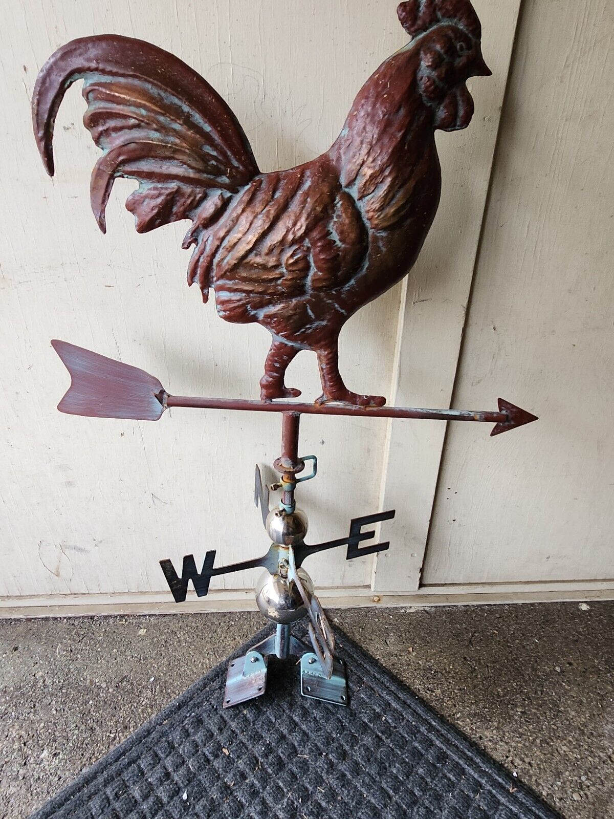 LARGE Handcrafted 3Dimensional  ROOSTER Weathervane Copper Patina Finish