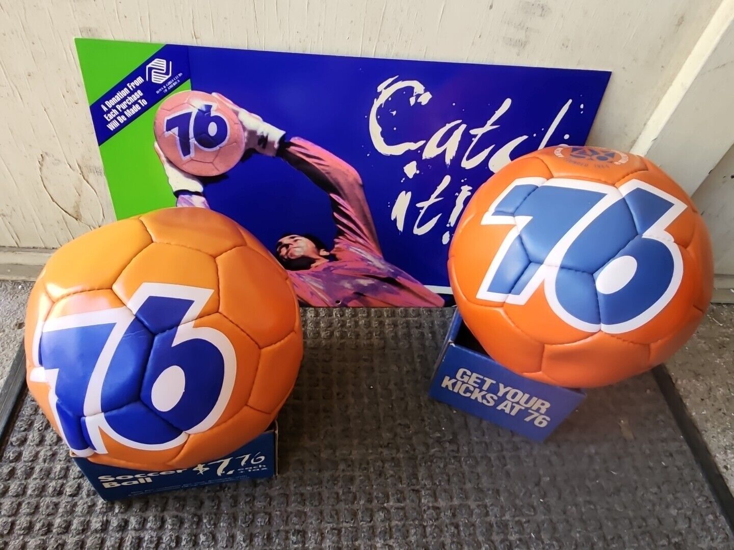 Vintage 76 Gasoline Orange Logo Promotional Sign Soccer Ball Original Display