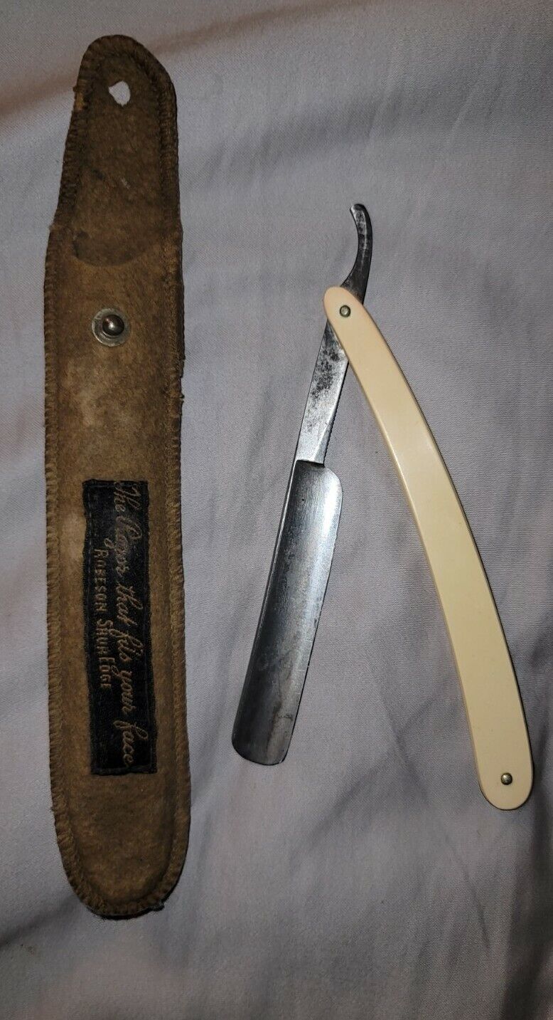 Vintage Robeson Sure Edge Straight Razor & Sheath Nice Seperator