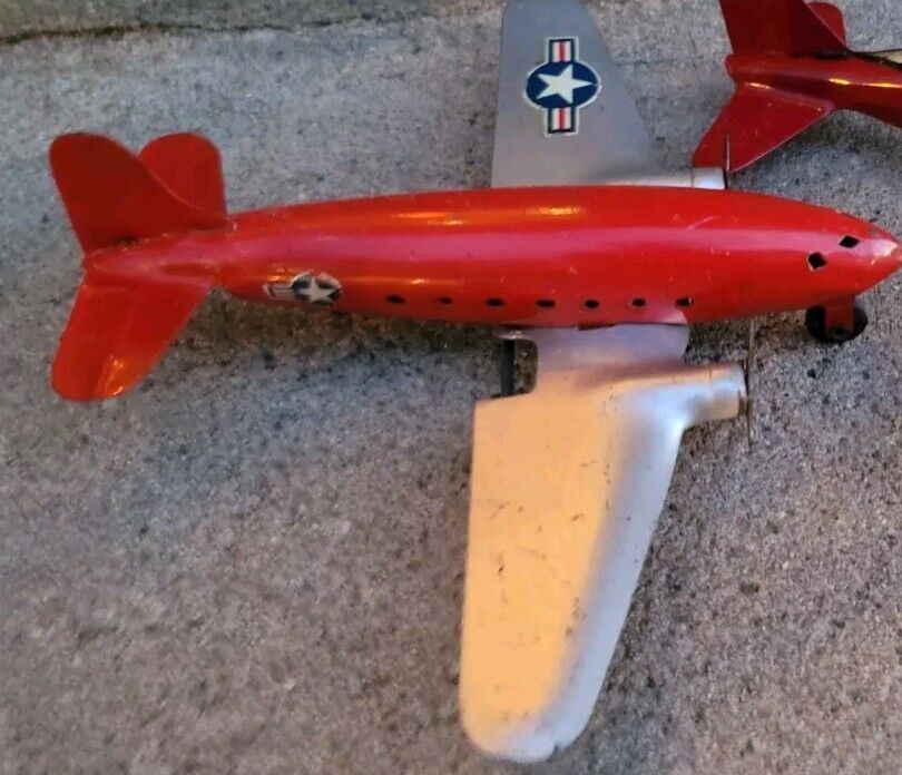 Vintage Marx Pressed Steel Airplane Toy Plane 9.5" Wing Span One Restored 