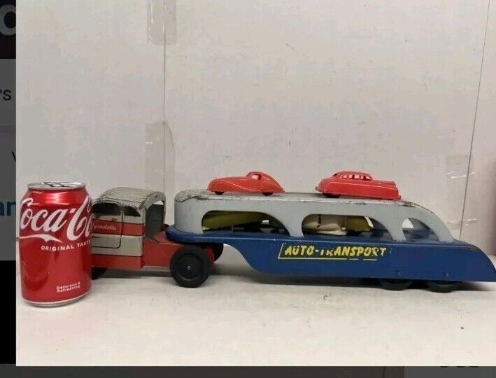 Vintage Wyandotte Auto Transport Pressed Steel 2-Piece Trailer Truck 1960s 2 Car