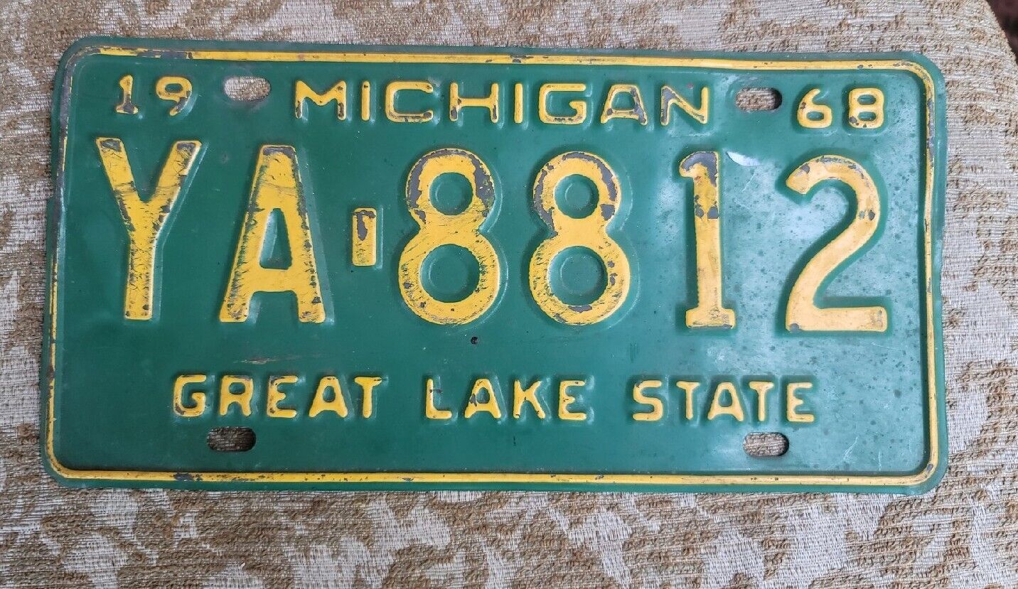 MICHIGAN LICENSE PLATE # YA 8812  1968 Ford Chevy Mopar Car Automotive Barn Find