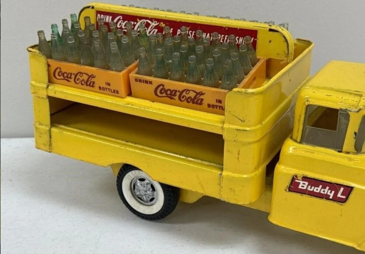 VINTAGE NM 1950'S BUDDY L PRESSED STEEL COCA-COLA ANTIQUE DELIVERY TRUCK  15" 