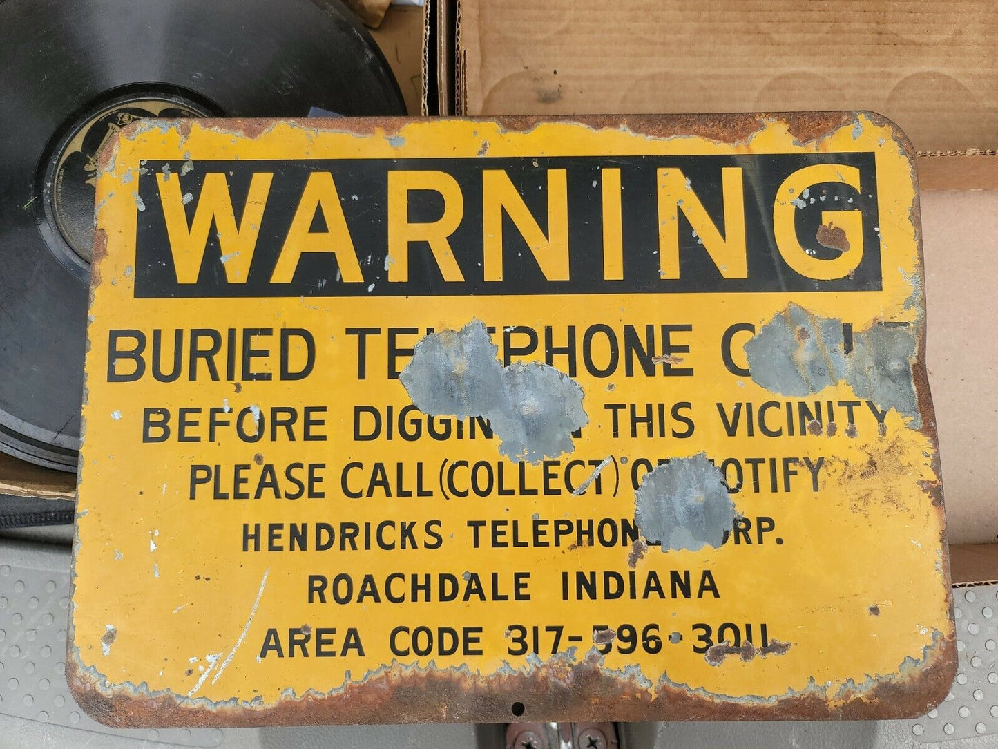 Vintage Indiana Telephone Vintage Warning Underground Cable Steel Sign  10x14