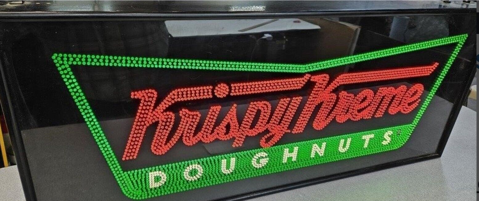 Rare DOUBLE-SIDED "KRISPY KREME DOUGHNUT" Fiber Dot LIGHT UP SIGN Store Display