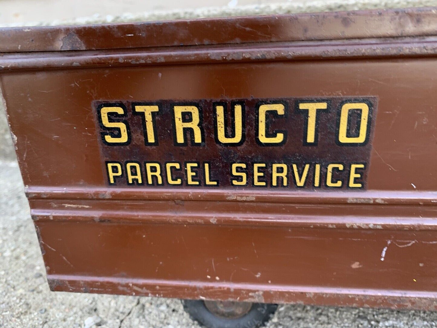 Vintage 50's Structo Parcel Service Truck Steel Yellow Brown Kids Toy