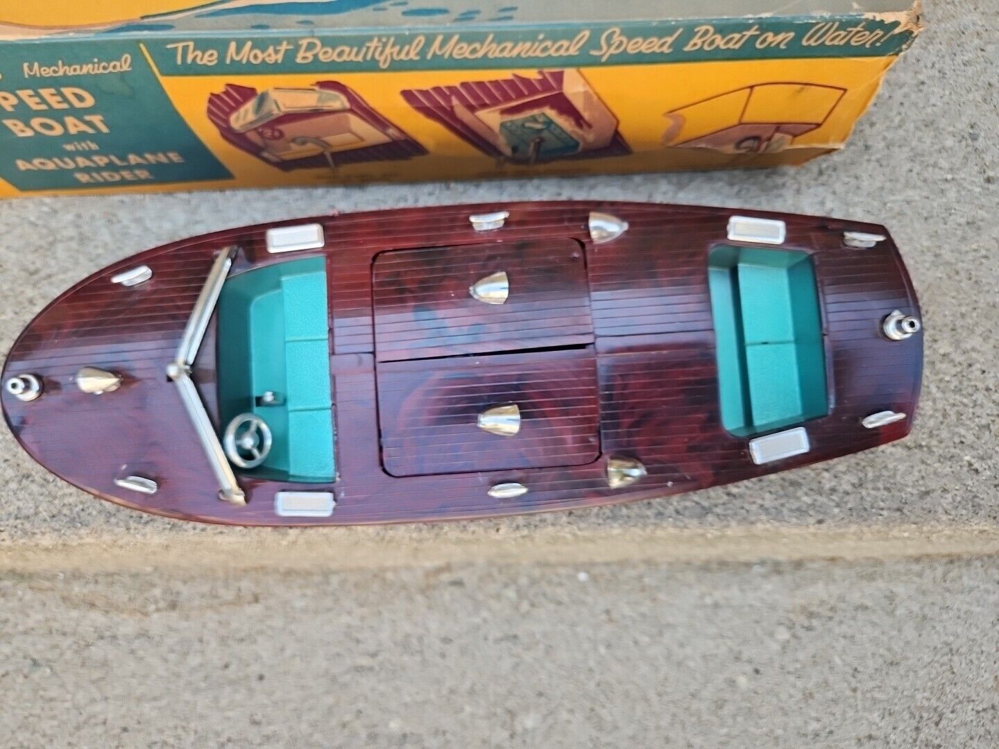 Rare Ideal Speed Boat with Aquaplane Rider Original Box 