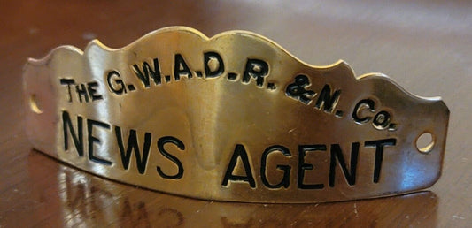 VINTAGE ARMSTRON NEWS  COMPANY AGENT HAT BADGE G.W.A.D.R.&N.  COMPANY Badge Pin 