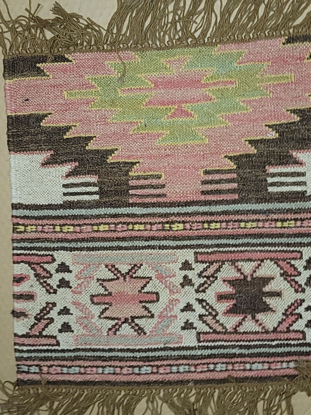 Vintage Woven Wool Southwestern Style Rug Fringes 24" x 18" Salesman samples 