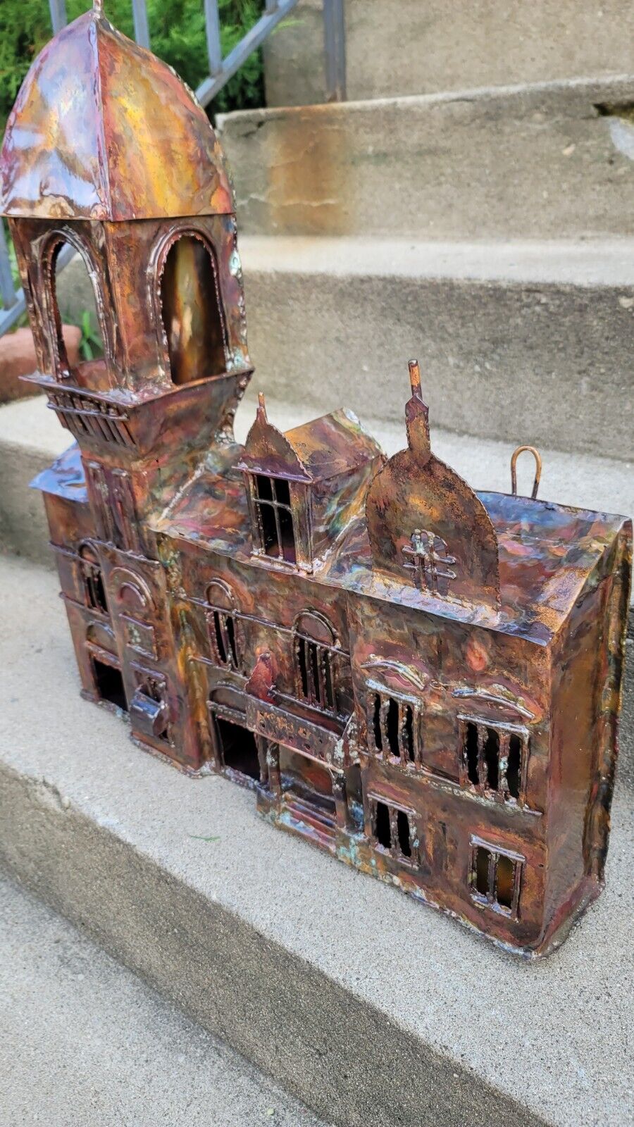 Vintage Copper CITY BUILDING Sculpture Metal Wall Art Hanging Town MCM Magaw Org