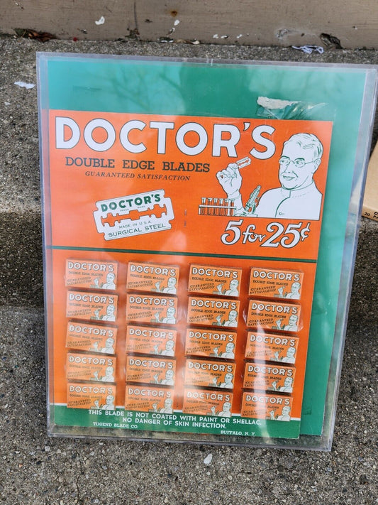 Rare Vintage Tugend Doctor's Razor Blades Double edge Store Display Ad USA