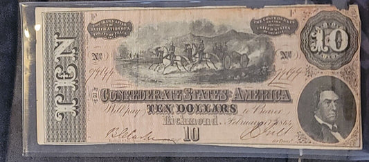 CONFEDERATE STATES $10 BANK NOTE FEB 17, 1864 