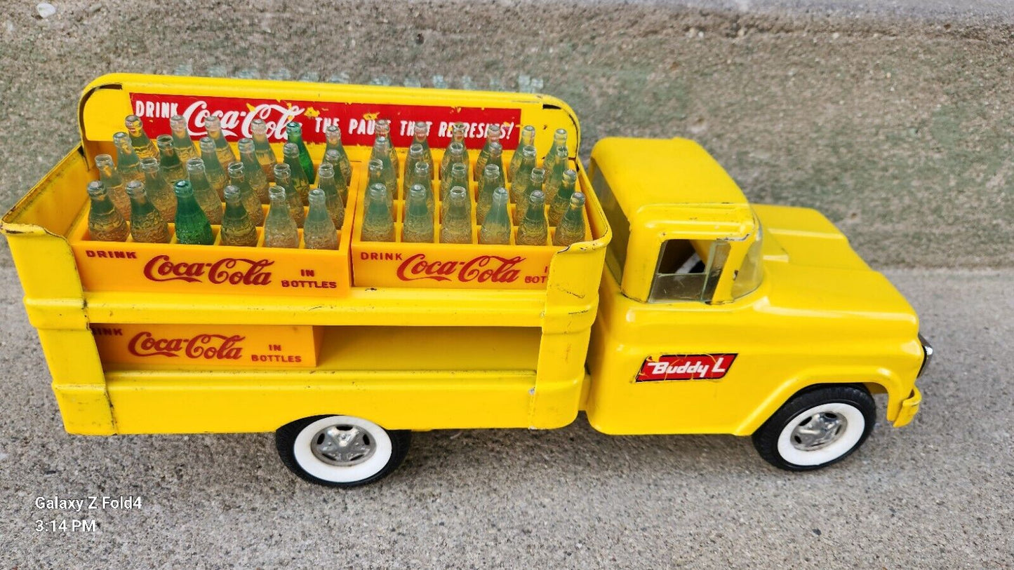 VINTAGE NM 1950'S BUDDY L PRESSED STEEL COCA-COLA ANTIQUE DELIVERY TRUCK  15" 