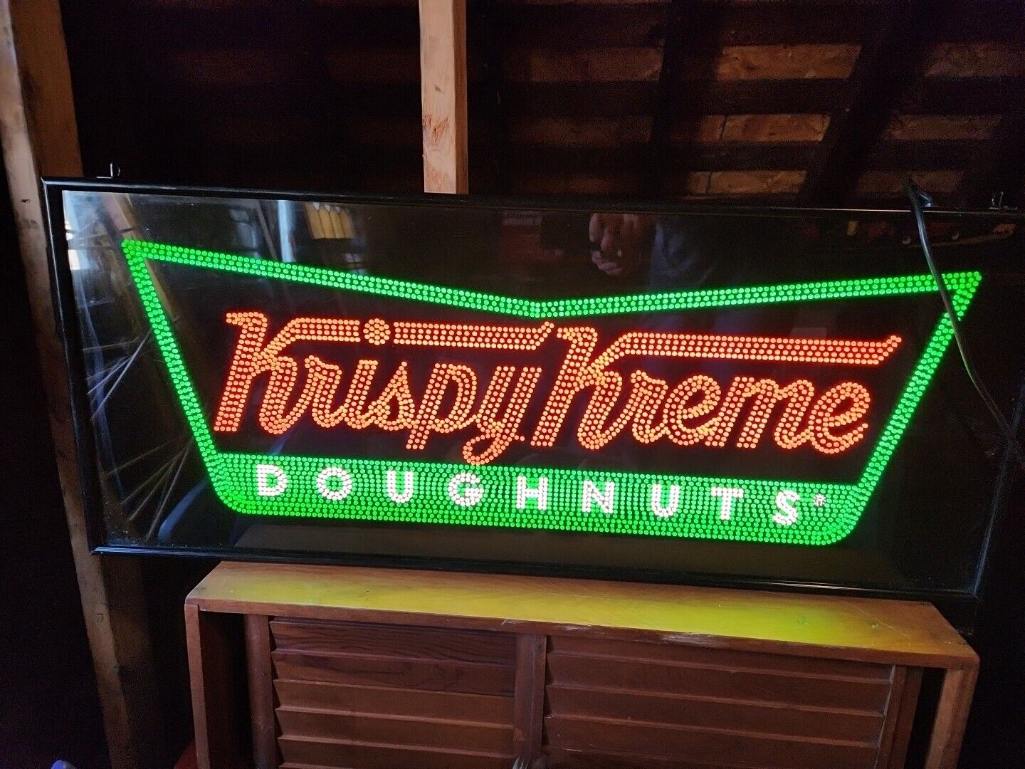 Rare DOUBLE-SIDED "KRISPY KREME DOUGHNUT" Fiber Dot LIGHT UP SIGN Store Display