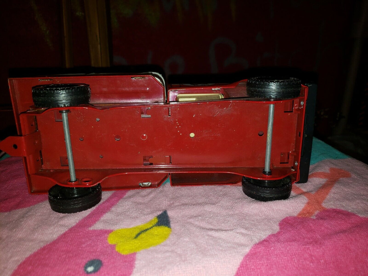 NYLINT FARMS RED FLAT BED PICK UP TRUCK W/ FENCE & TRAILER PRESSED STEEL RARE 