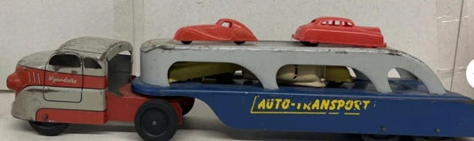 Vintage Wyandotte Auto Transport Pressed Steel 2-Piece Trailer Truck 1960s 2 Car