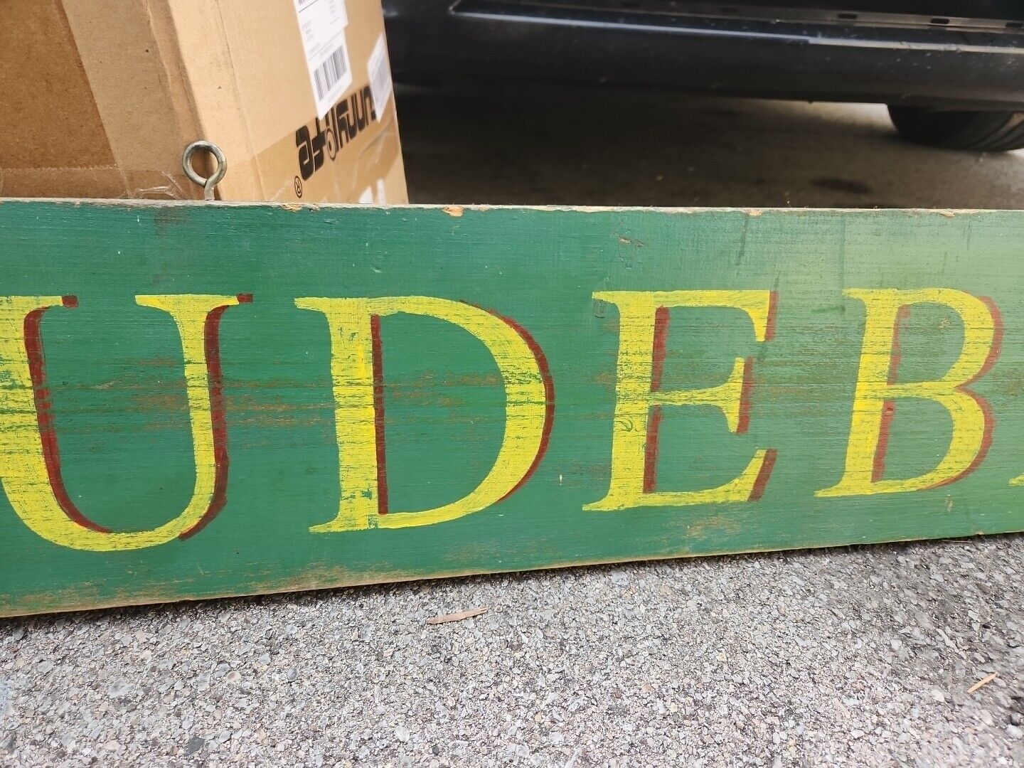 VINTAGE GREEN STUDEBAKER CARS AND TRUCKS Hand Painted Wood SIGN 9" X 59"  