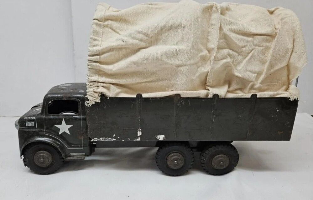 Vintage 1950s Marx Lumar 18.5" US Army Carrier Transport Truck W/Original Canvas