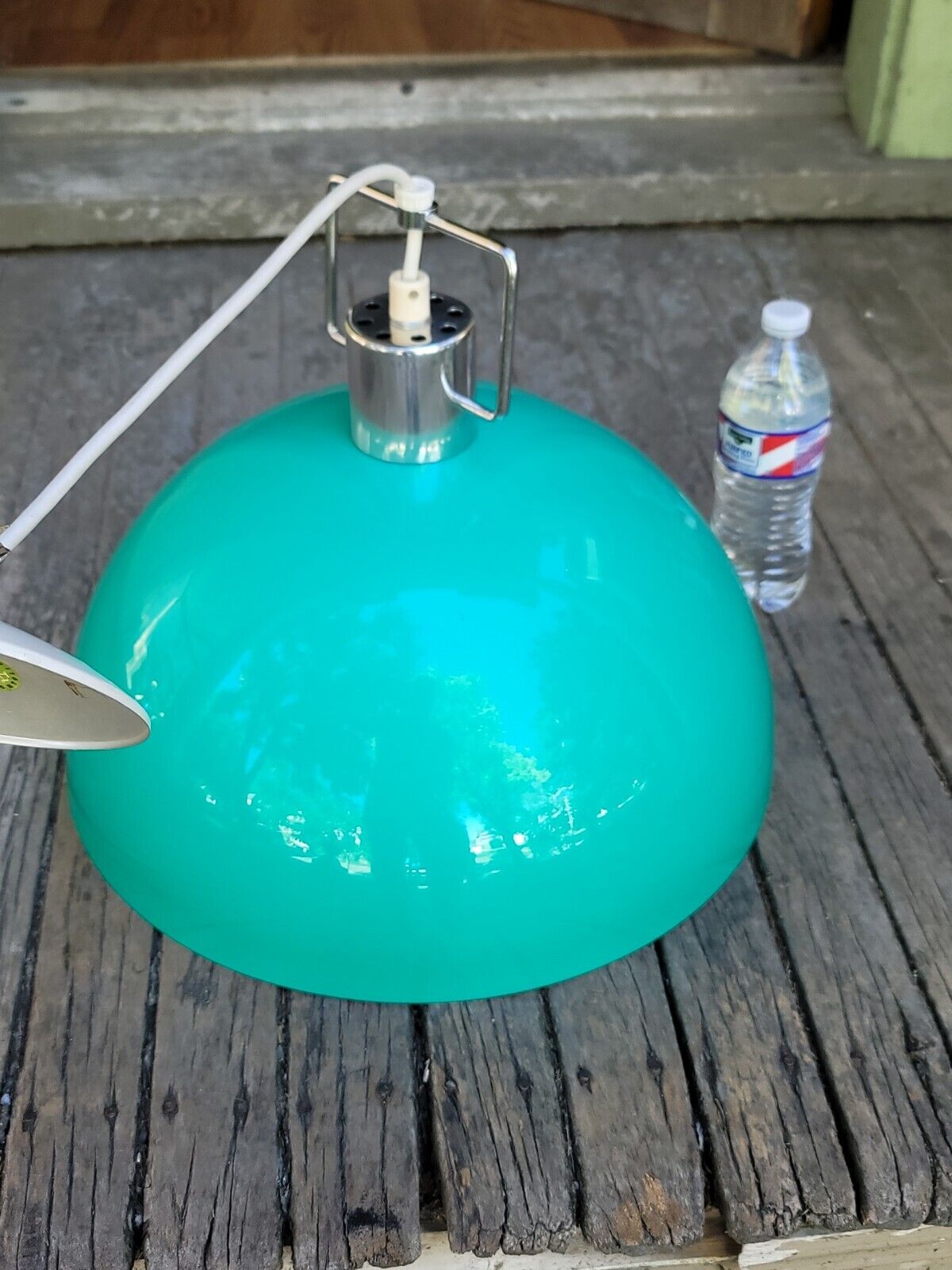 Vintage MCM Lightolier Atomic Dome Plastic Green Light Fixture Hanging Pendant 