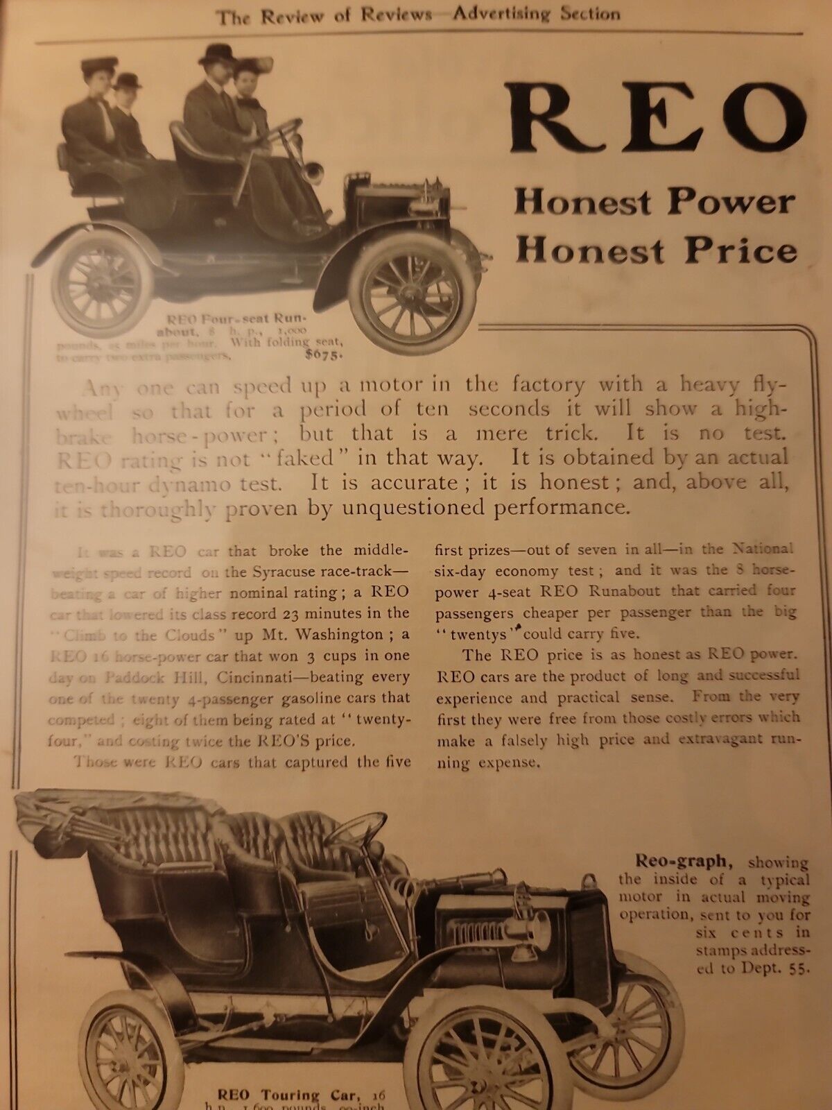 Harvey’s Wallhangers Early 1900s Detroit REO MOTOR CAR COMPANY Advertisement  