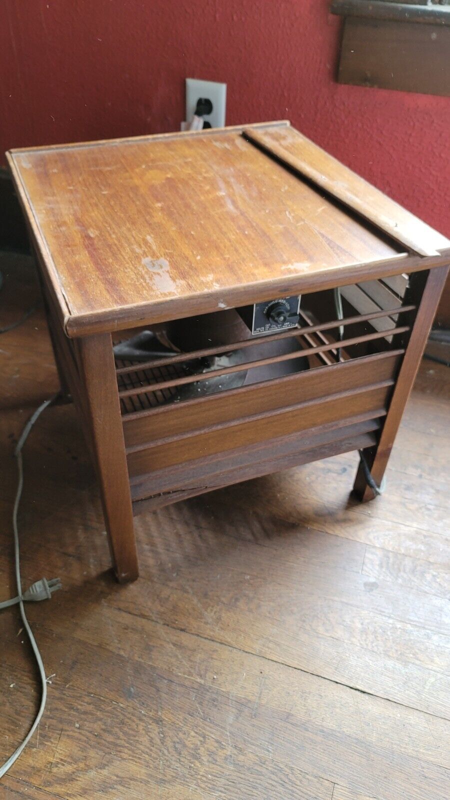 Vintage Rare Diehl Mahogany Hassock Ottoman Wooden Floor Box Fan WORKING 