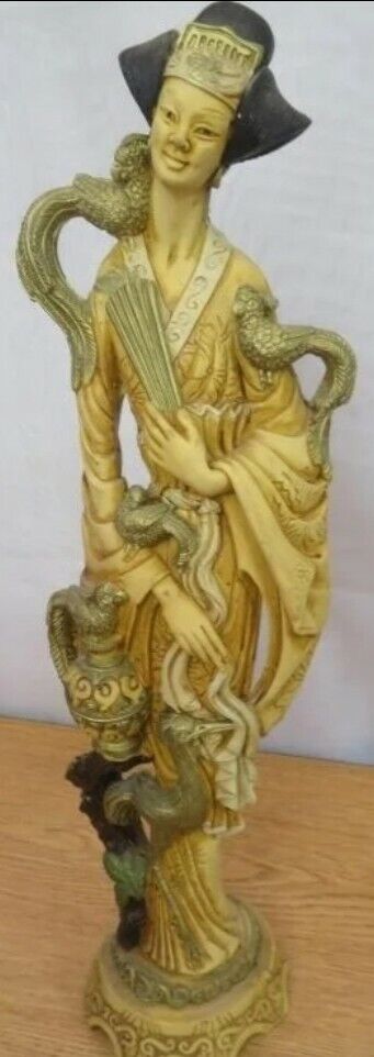 Vtg Pair of Resin Oriental Sculpture Asian Japanese Man and Woman 19 1/2" tall