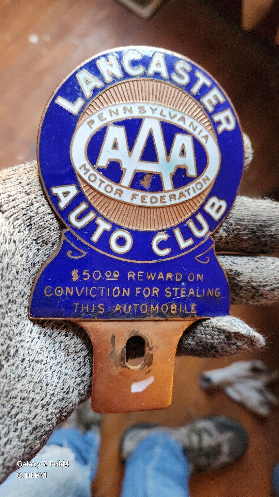 Vtg. Lancaster PA Auto Club AAA License Plate Topper Enamel Mopar Car Club Ford 