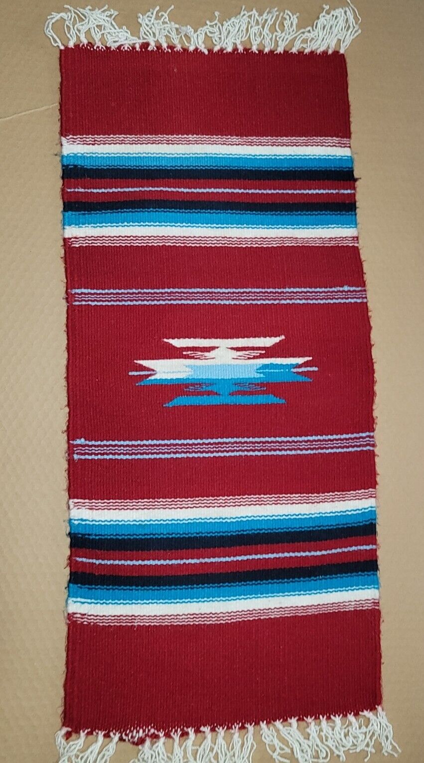 Vintage Woven Wool Southwestern Navajo Style Area Rug Fringes 31" x 13.5" 