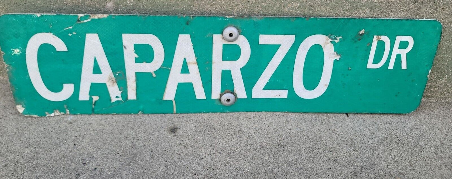 Carparzo Drive Metal Street Sign Green 6" X 24" Vintage Reflective RARE Cave 