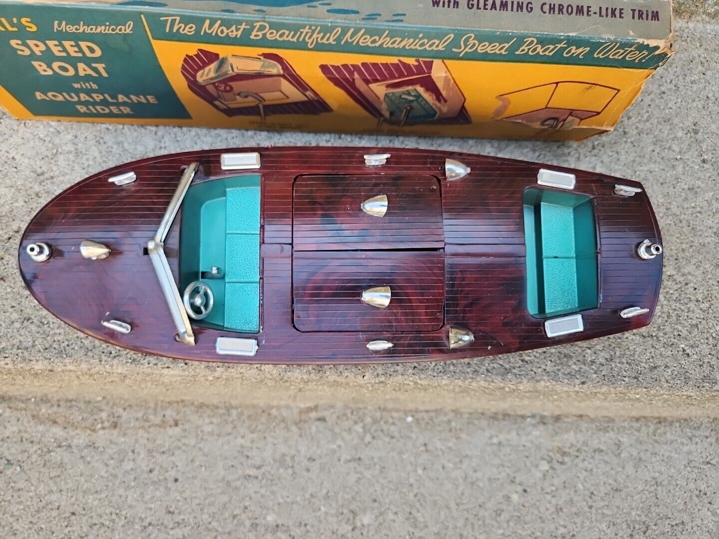 Rare Ideal Speed Boat with Aquaplane Rider Original Box 