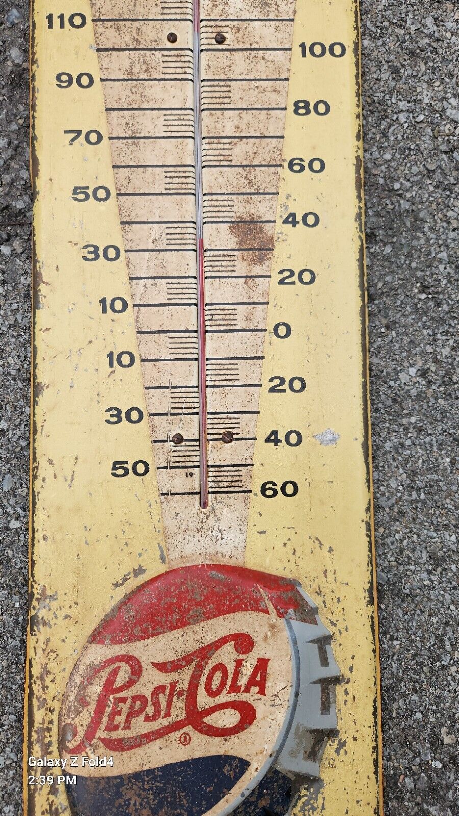 VINTAGE ADVERTISING 1957  PEPSI COLA SODA TIN WALL THERMOMETER  Great Patina