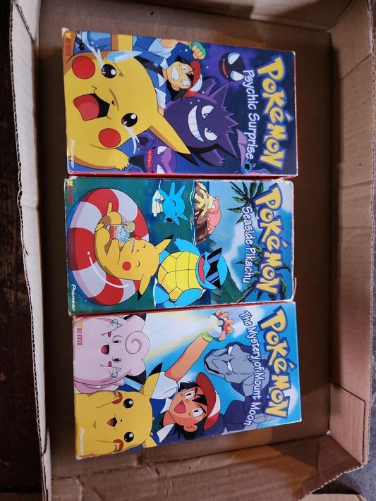 Pokemon VHS Tapes Videos 1997 Lot of 3 Charizard Physhic Moon Mystery 