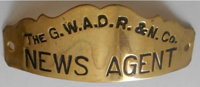 VINTAGE ARMSTRON NEWS  COMPANY AGENT HAT BADGE G.W.A.D.R.&N.  COMPANY Badge Pin 