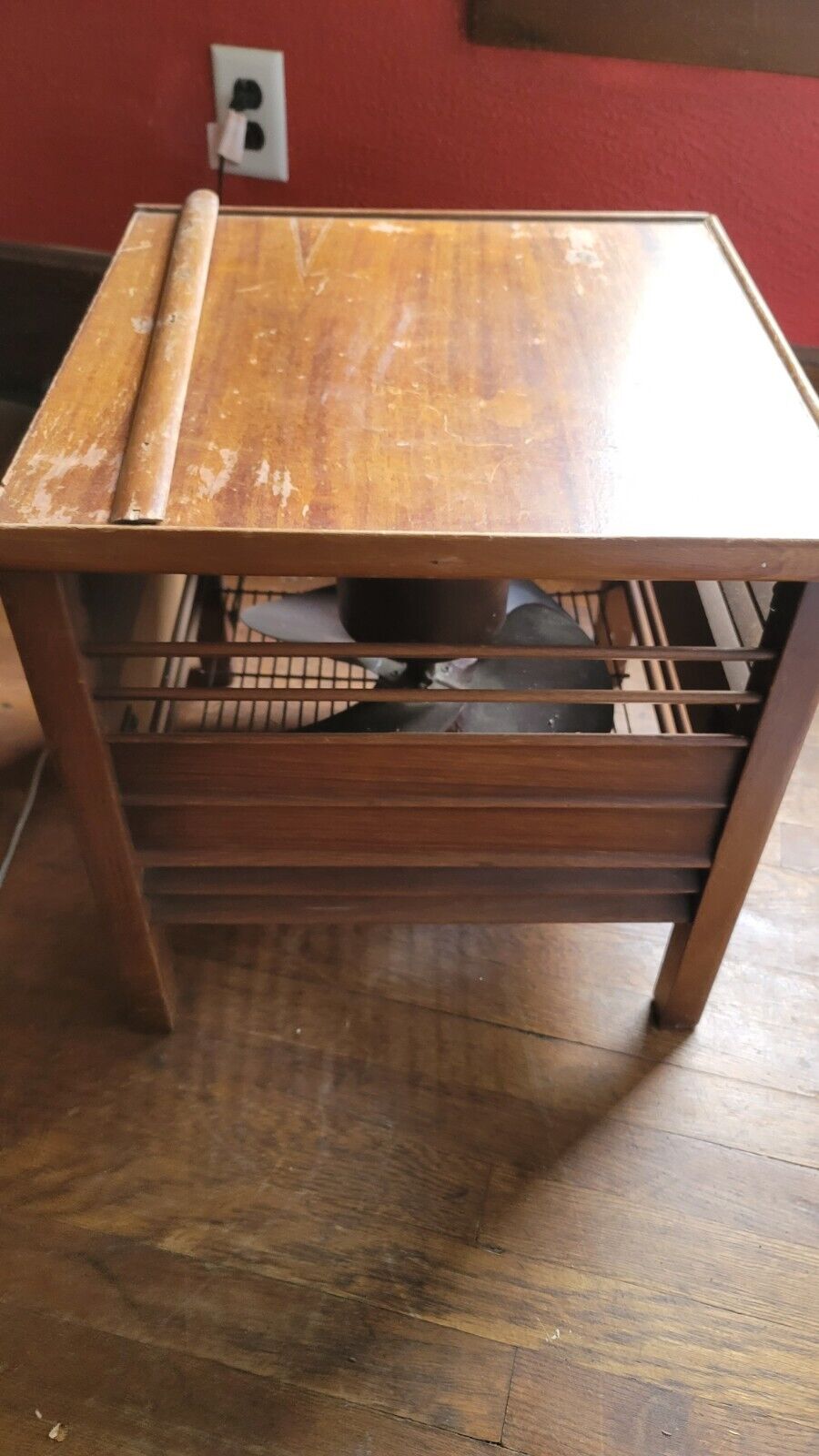 Vintage Rare Diehl Mahogany Hassock Ottoman Wooden Floor Box Fan WORKING 