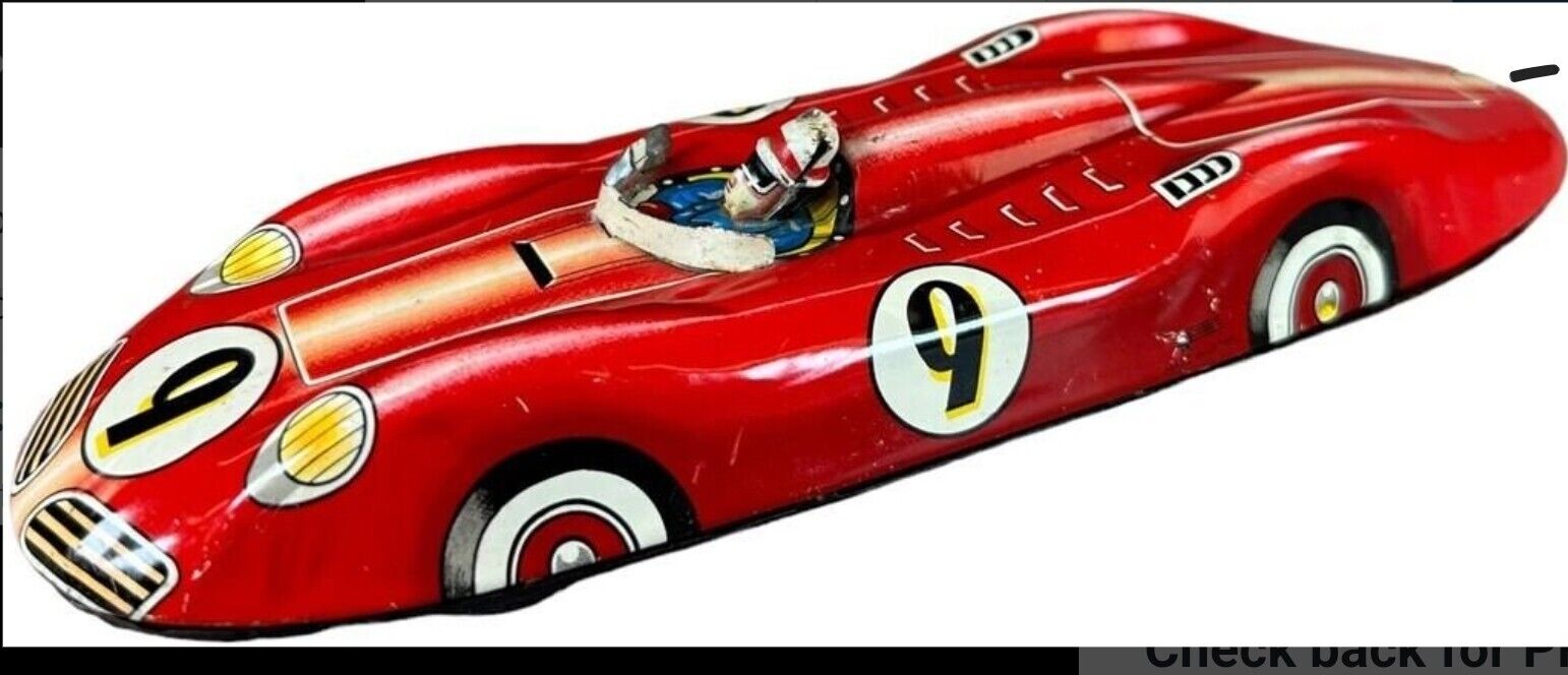 VINTAGE Japanese FRICTION SPEED RACER LARGE 9.5" TIN LITHO Red