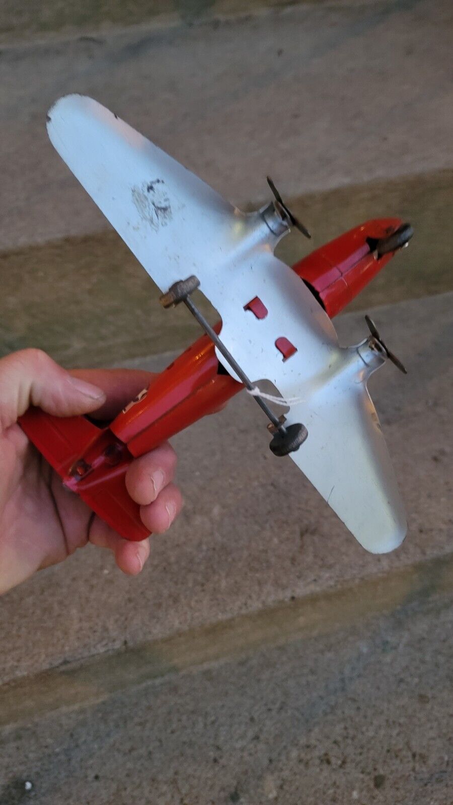 Vintage Marx Pressed Steel Airplane Toy Plane 9.5" Wing Span One Restored 