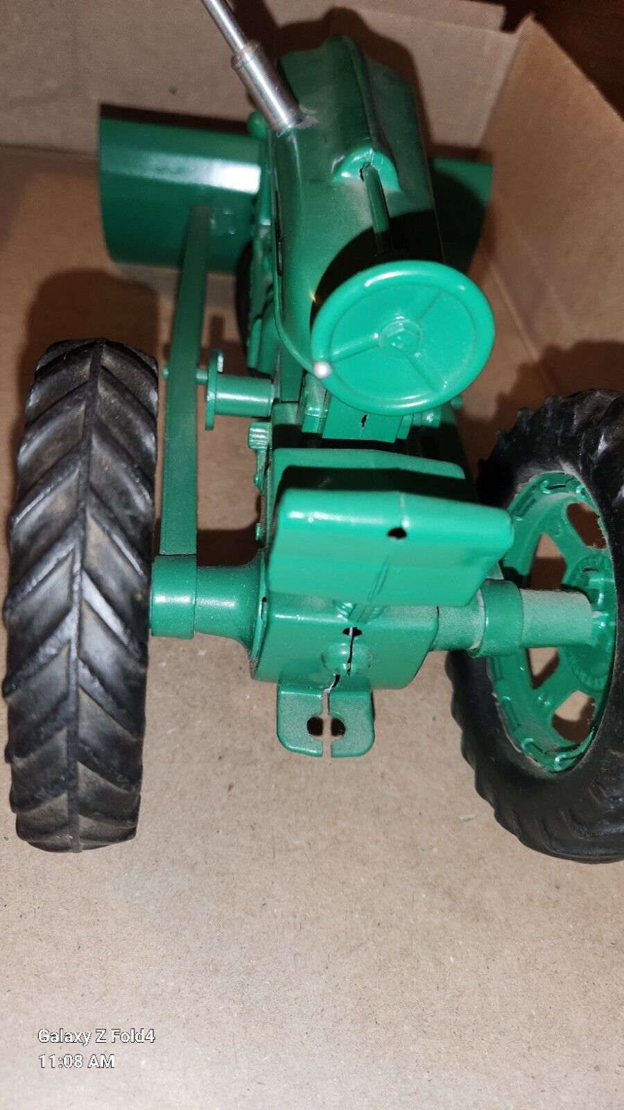 VINTAGE 50S Green  HUBLEY DIECAST TRACTOR W/ Blade WITH STEERING Very Nice