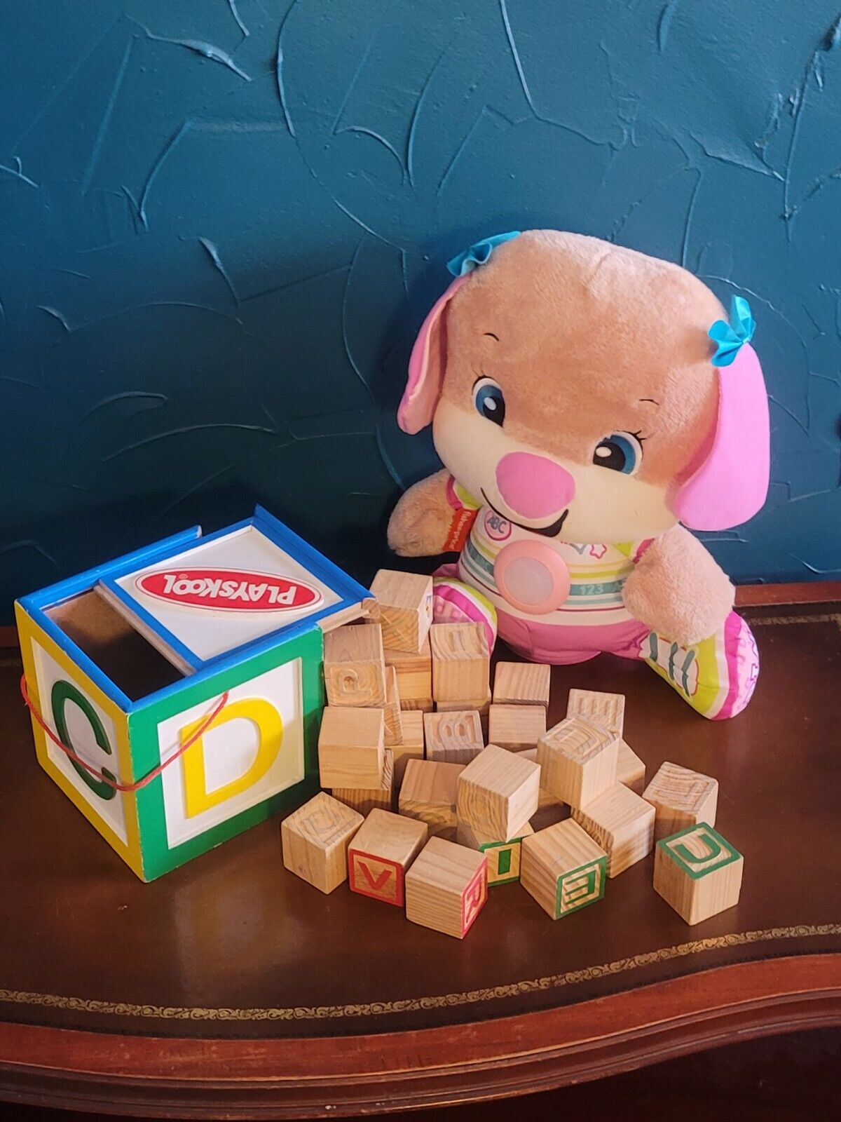 Playskool Wooden Parquetry Blocks Vintage Full Set with Box 27 Blocks 