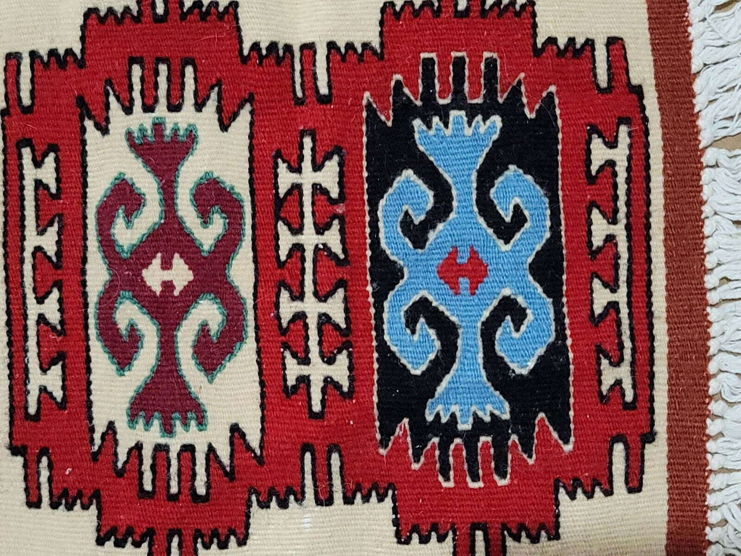 Vintage Woven Wool Southwestern Style Area Rug Fringes 10" x 11" salesman sample