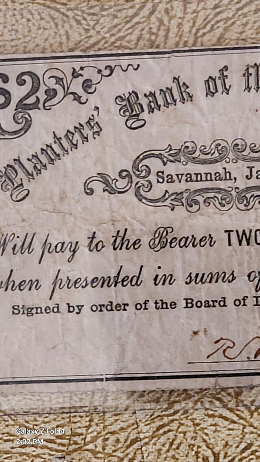 Two Dollar Jan 1st 1863 BANK-NOTE PLANTERS BANK STATE GEORGIA  SAVANNAH GA 