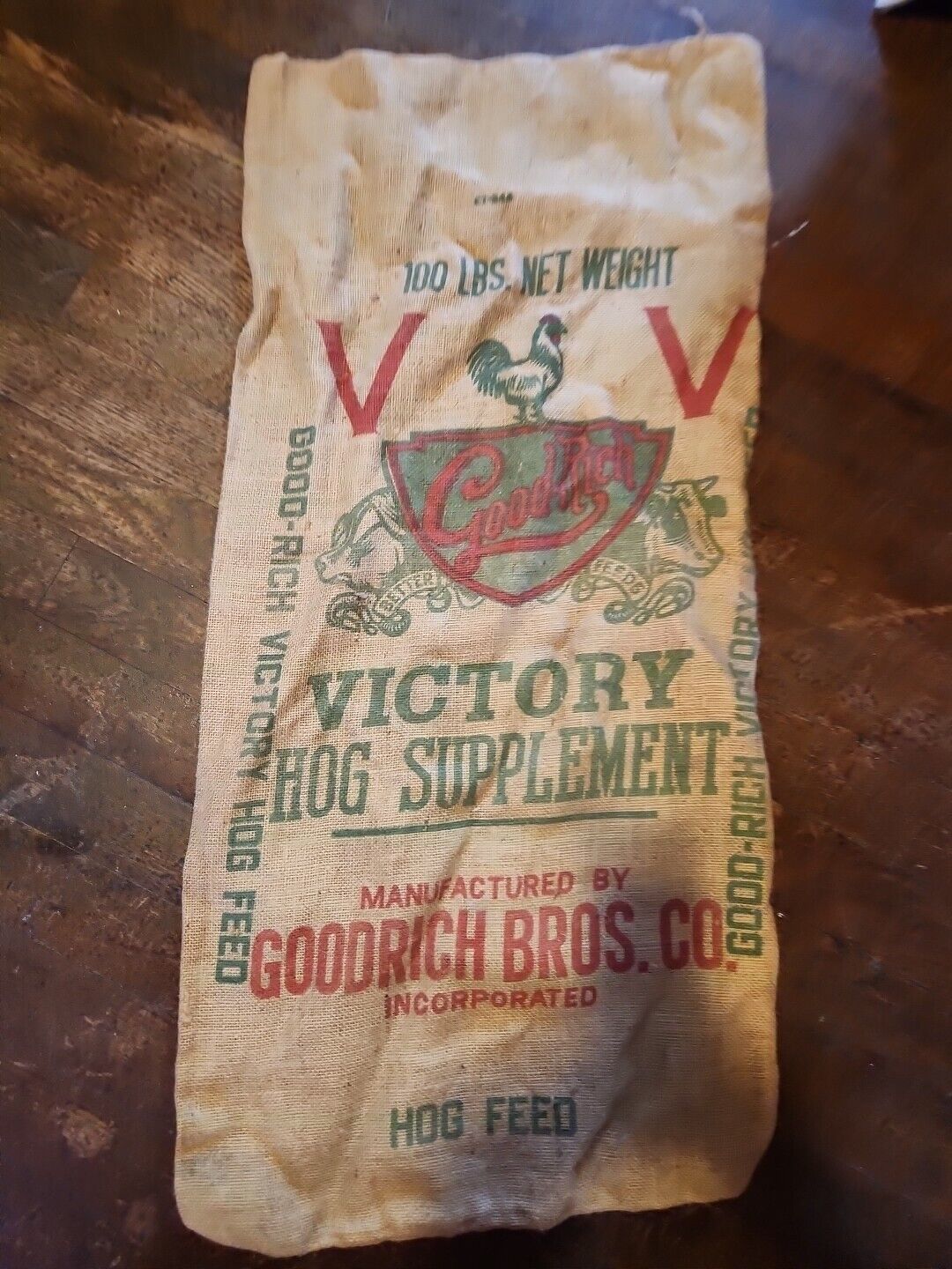 Vintage Good Rich Victory Large Burlap Sacks Wayne Seeds Hog Supplement 