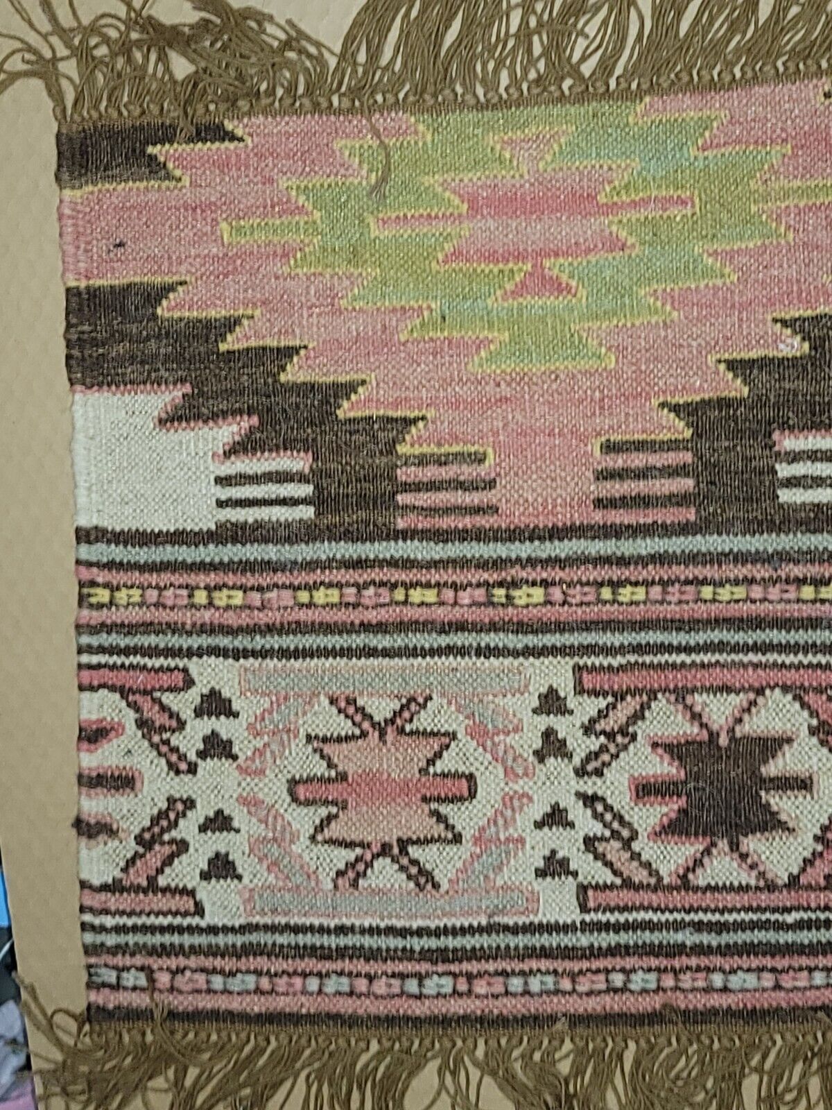 Vintage Woven Wool Southwestern Style Rug Fringes 24" x 18" Salesman samples 